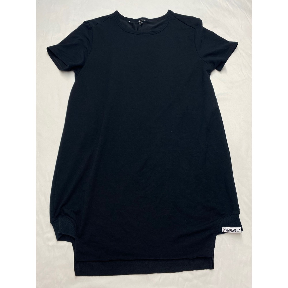 Gymshark Black Short Sleeve T-Shirt Dress High Low Hem Side Slit Relaxed Fit S